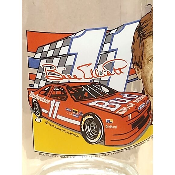 Vintage 1993 Bill Elliott Glass Beer Mug #11 Budweiser Ford Thunderbird NASCAR - Picture 3 of 9